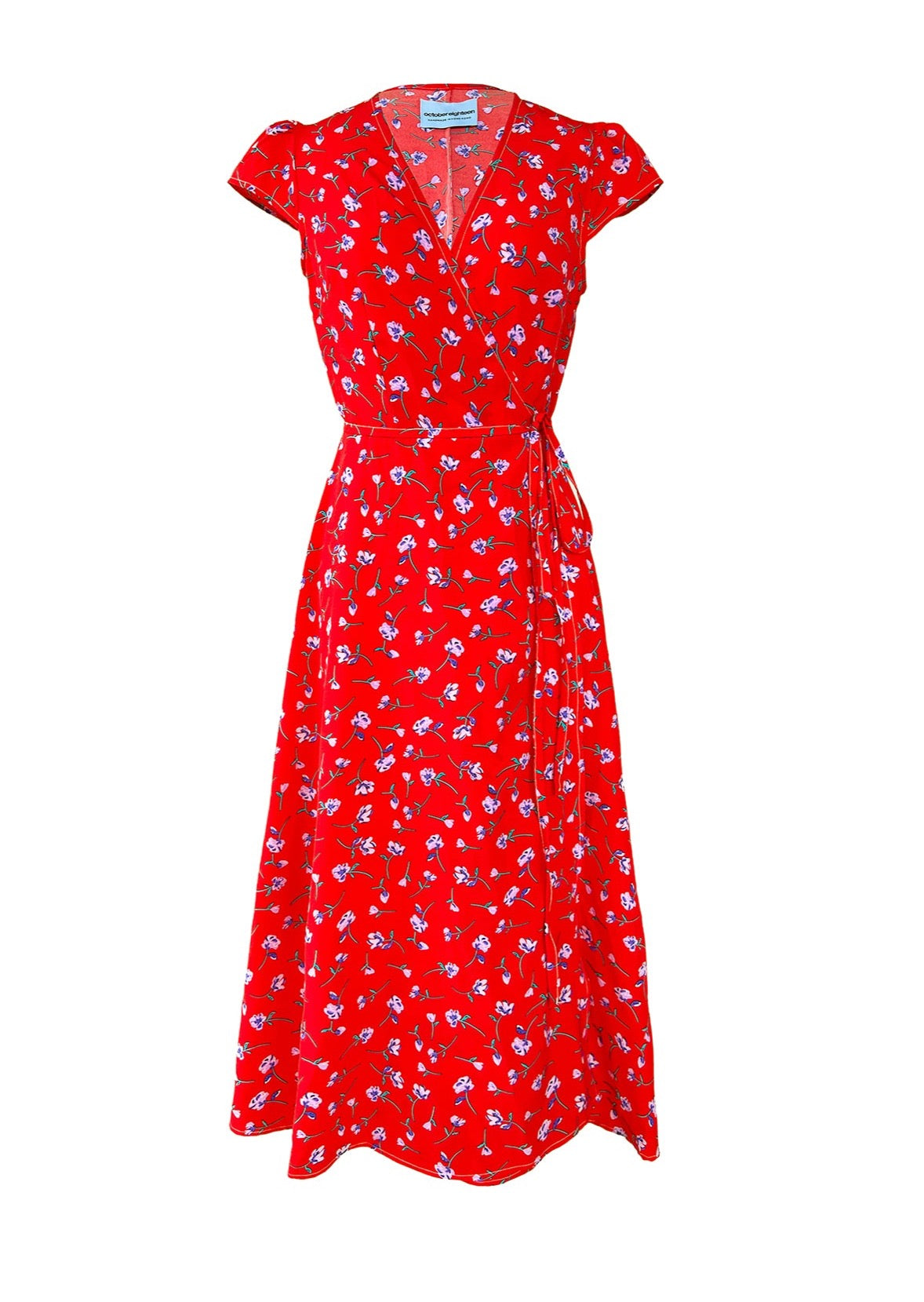 Red floral orders midi wrap dress