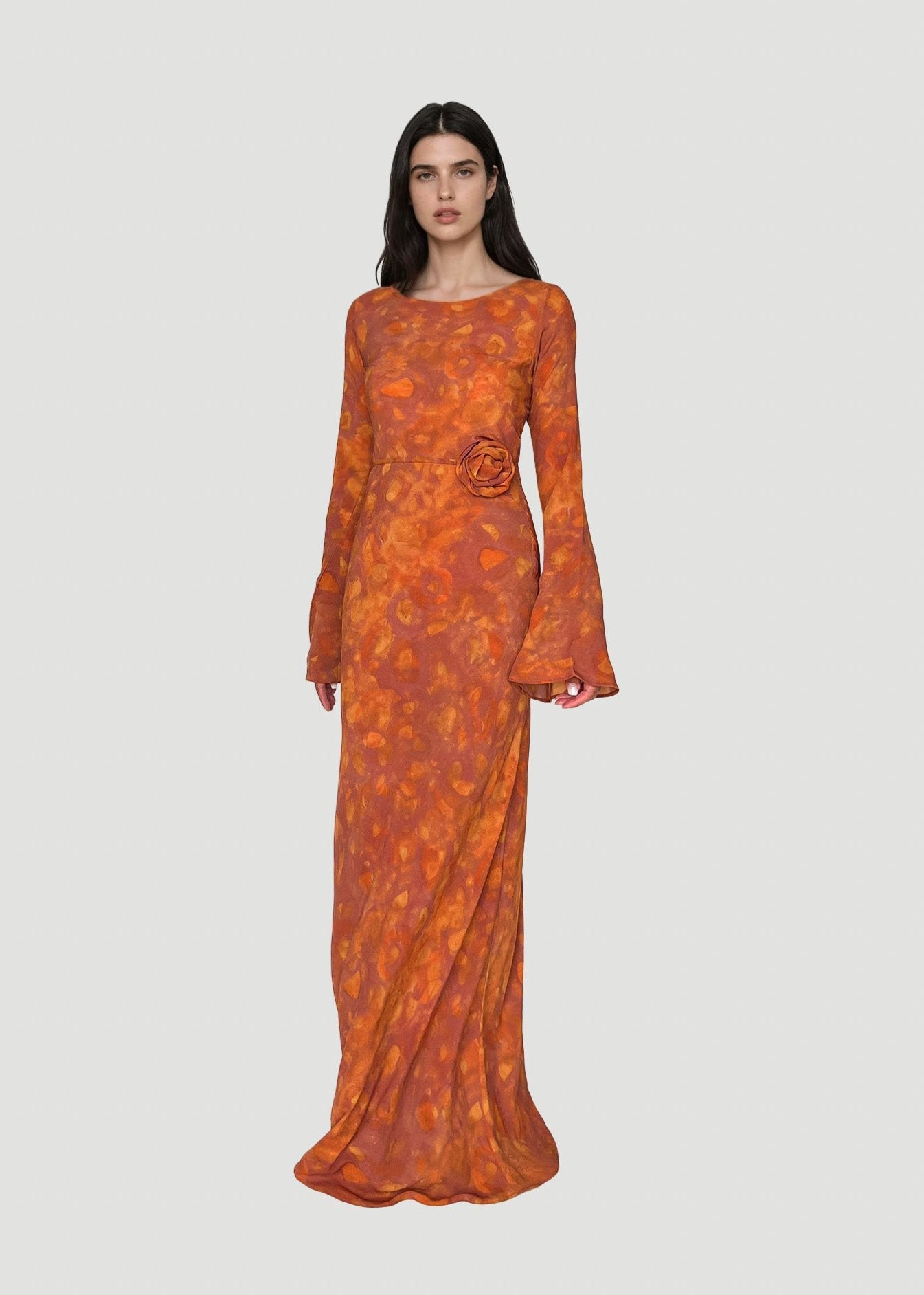 KYRA Bias Cut Long Sleeves Maxi Dress in Sunset