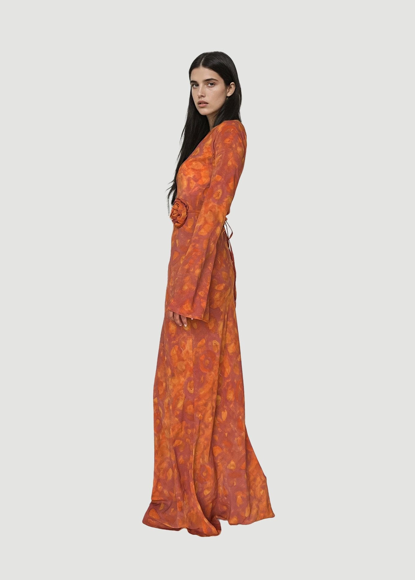 KYRA Bias Cut Long Sleeves Maxi Dress in Sunset