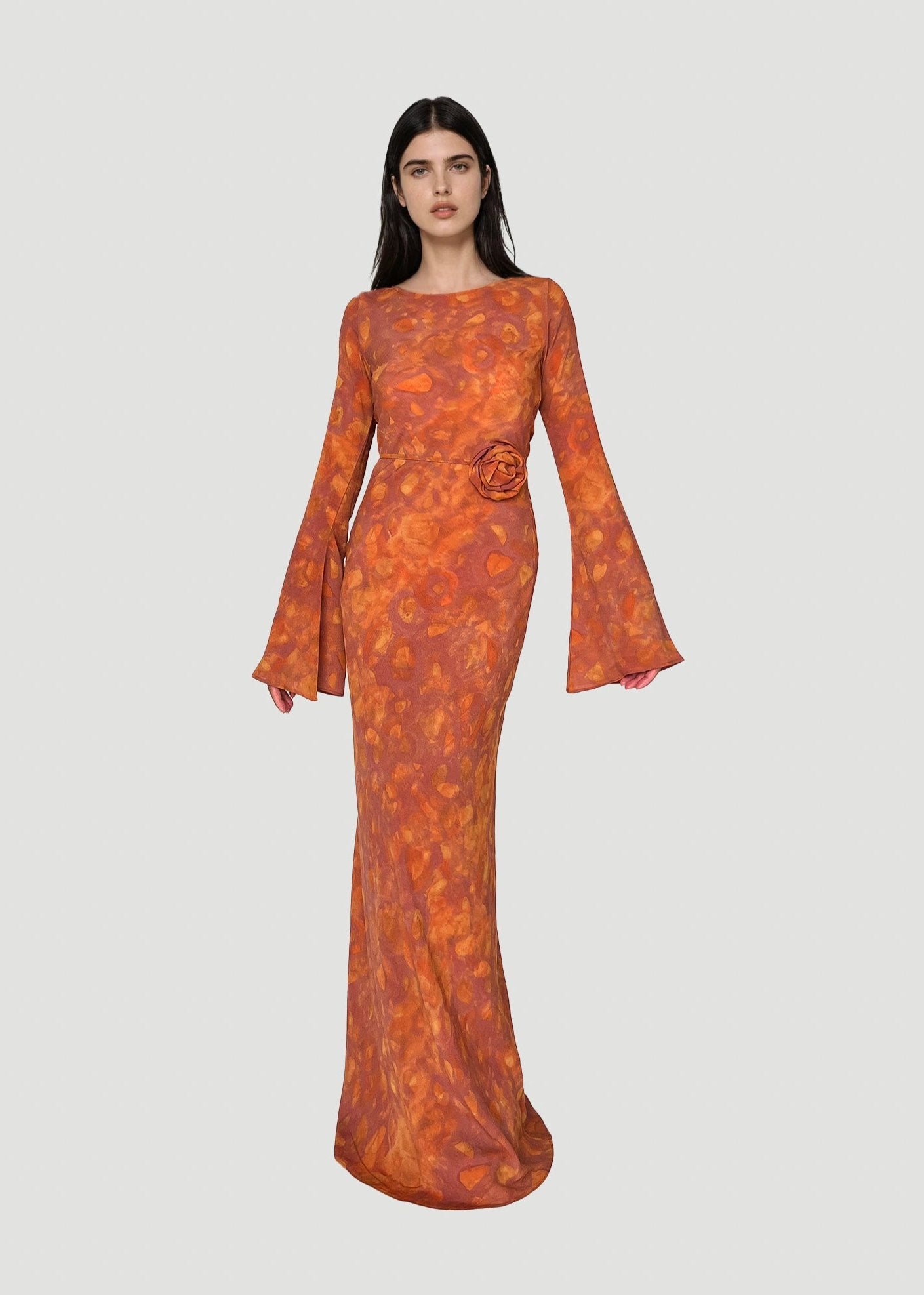 KYRA Bias Cut Long Sleeves Maxi Dress in Sunset