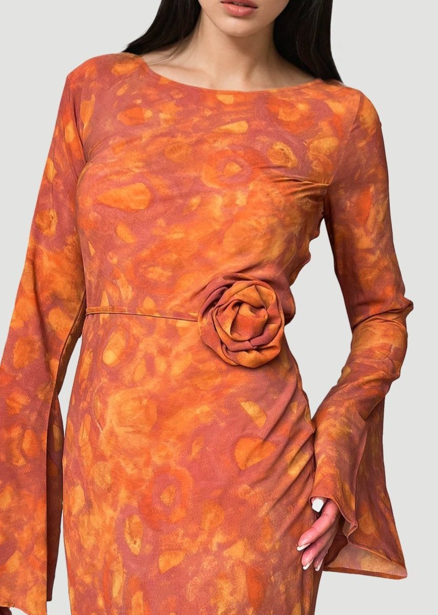 KYRA Bias Cut Long Sleeves Maxi Dress in Sunset