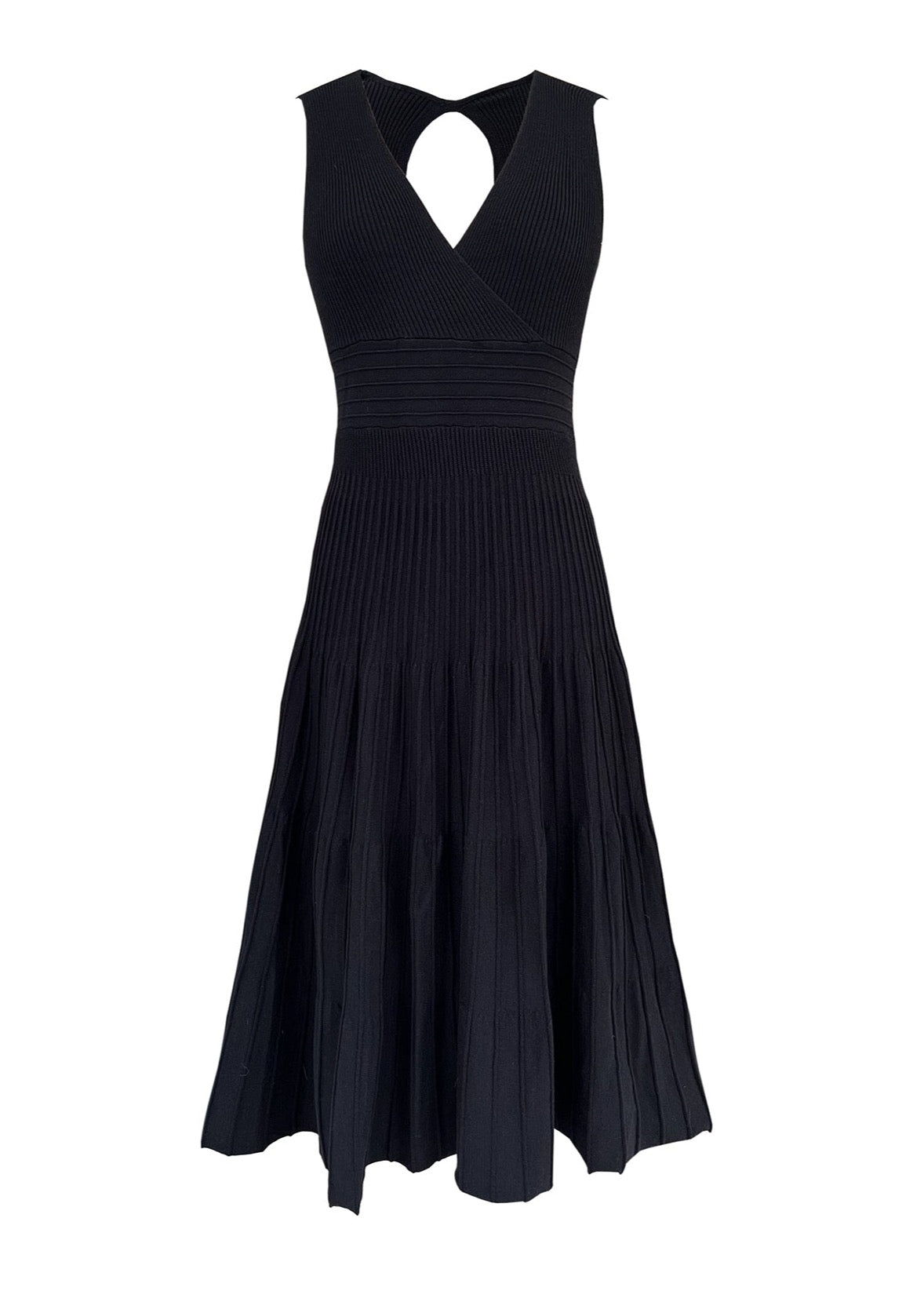 KAYLA OPEN BACK RIBBED KNIT MIDI DRESS IN BLACK