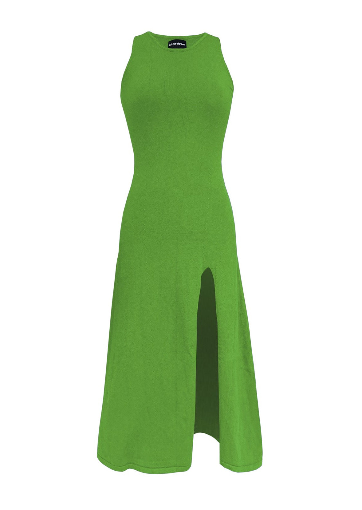 KELLY VERY HIGH SLIT KNIT DRESS IN GREEN