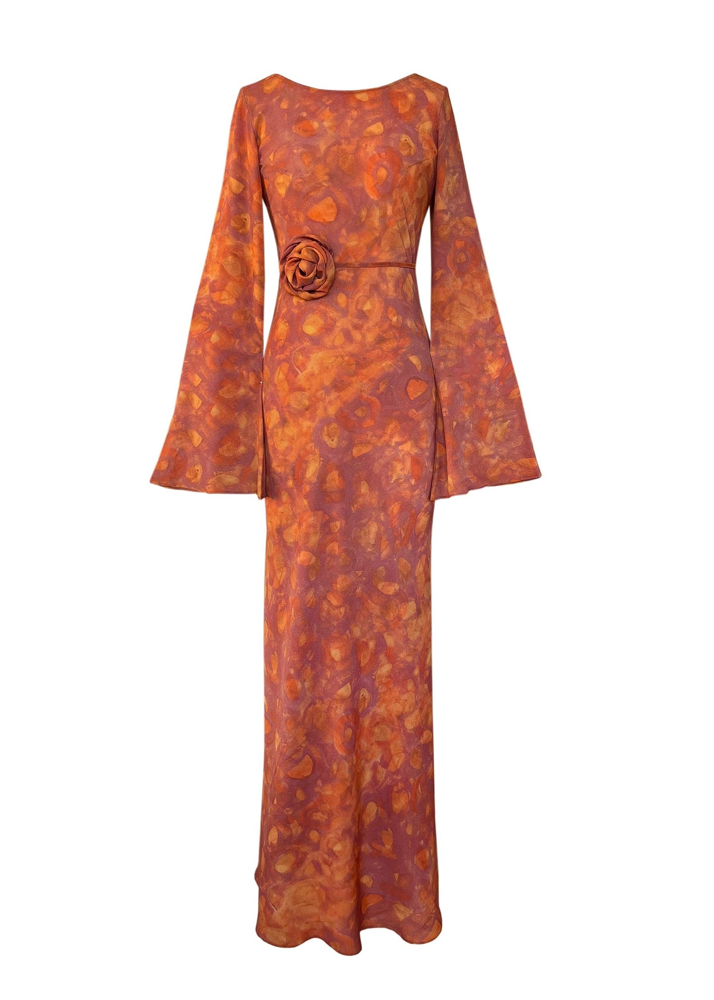 KYRA Bias Cut Long Sleeves Maxi Dress in Sunset