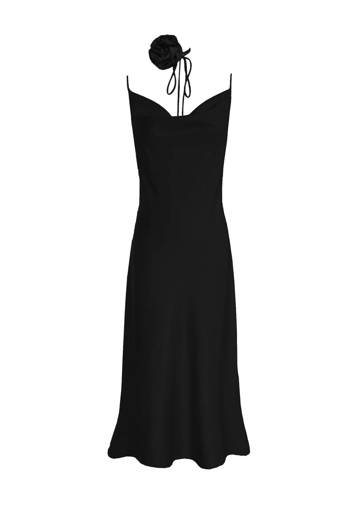 DESIREE COWL NECK BIAS SLIP DRESS IN BLACK