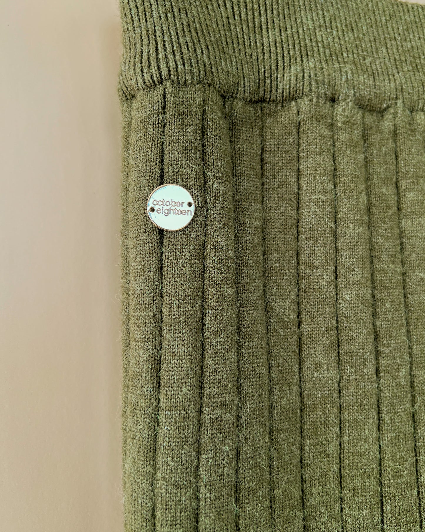 RIBBED KNIT CASHMERE WIDE LEG LOUNGE PANTS OLIVE