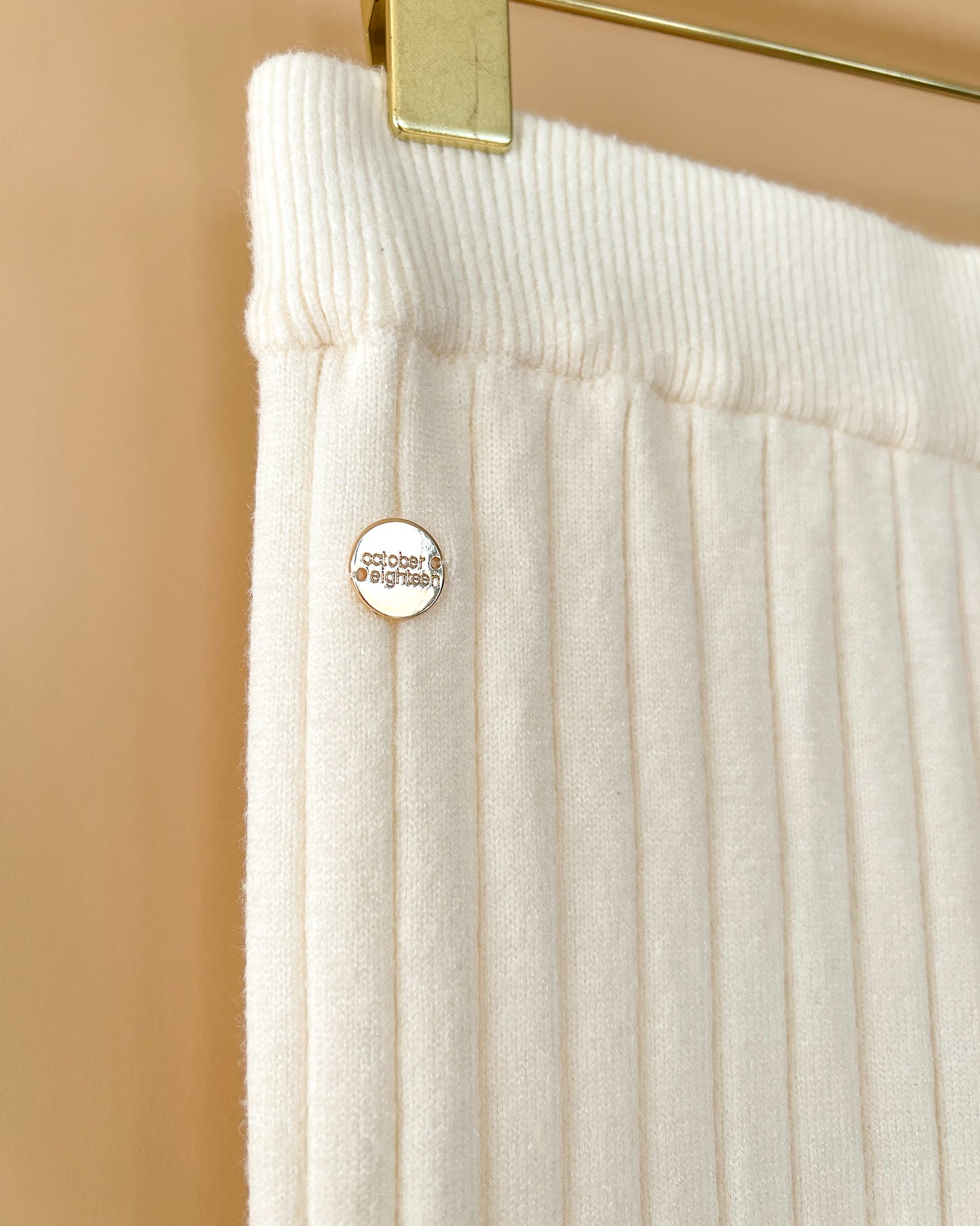 RIBBED KNIT CASHMERE WIDE LEG LOUNGE PANTS