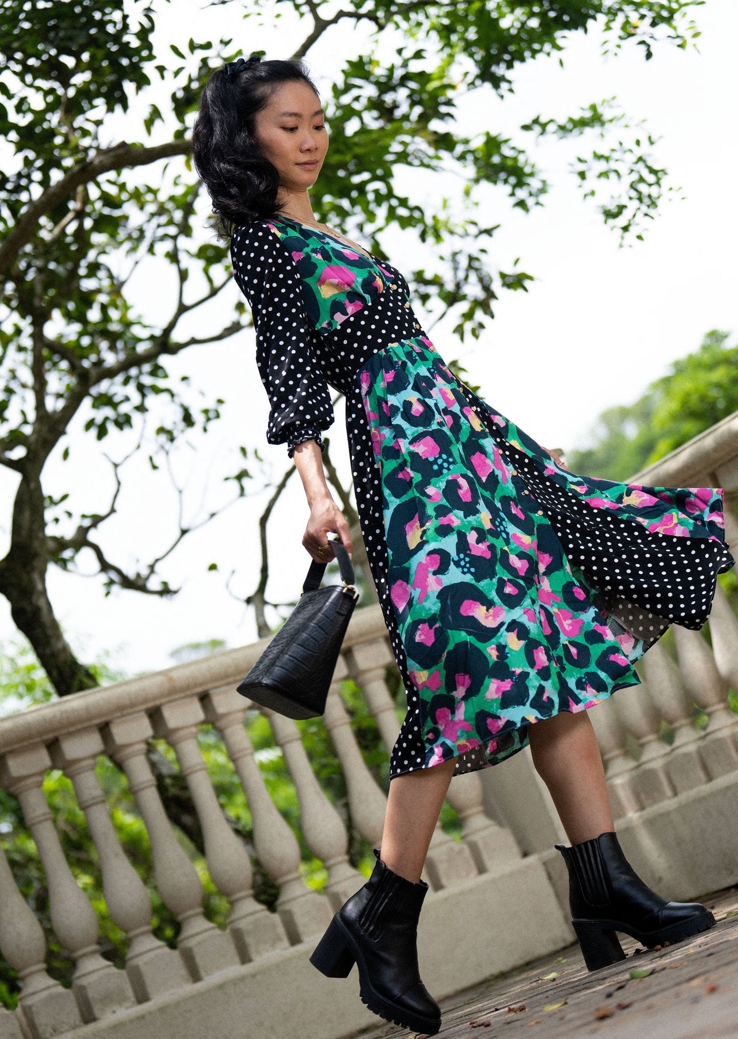 IZZY DRESS IN POLKA DOTS PATCHWORK