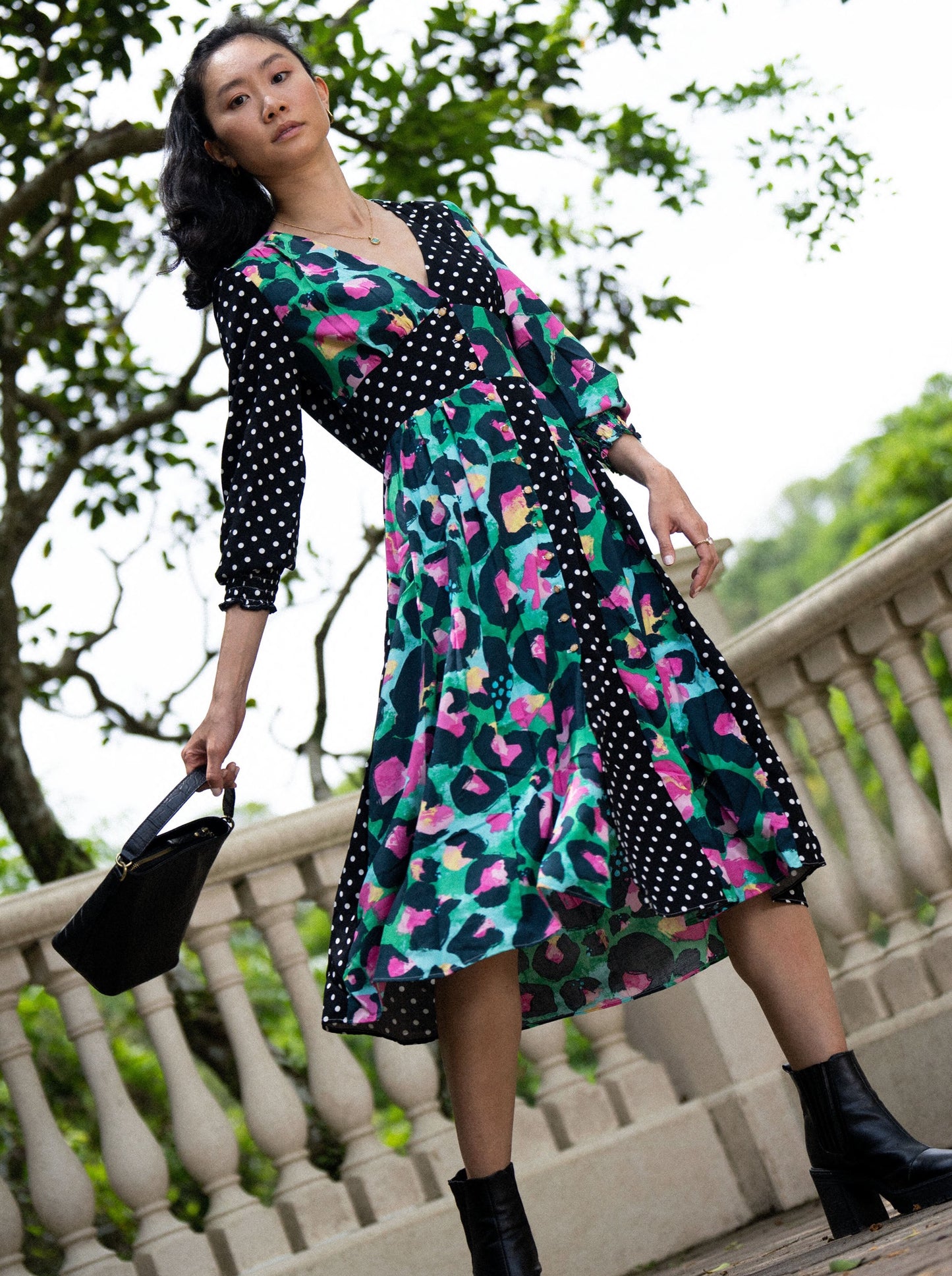 IZZY DRESS IN POLKA DOTS PATCHWORK