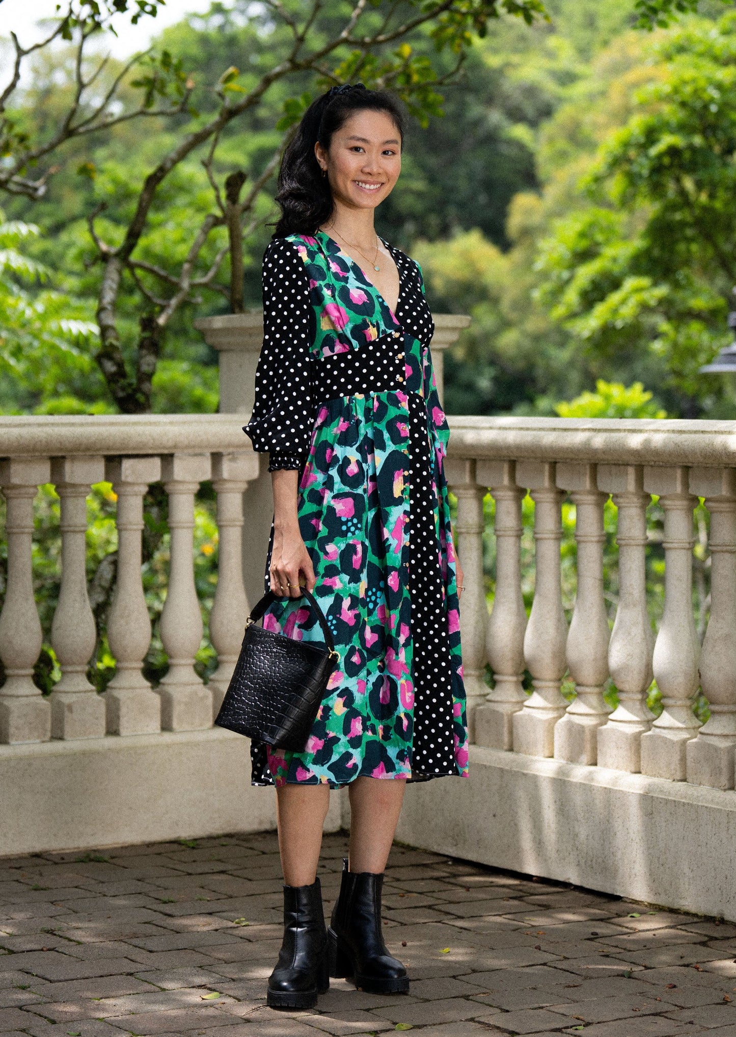 IZZY DRESS IN POLKA DOTS PATCHWORK