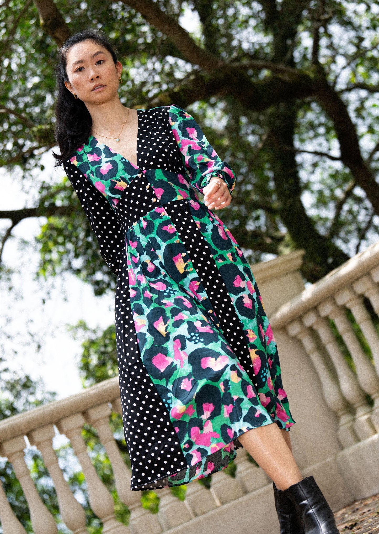 IZZY DRESS IN POLKA DOTS PATCHWORK