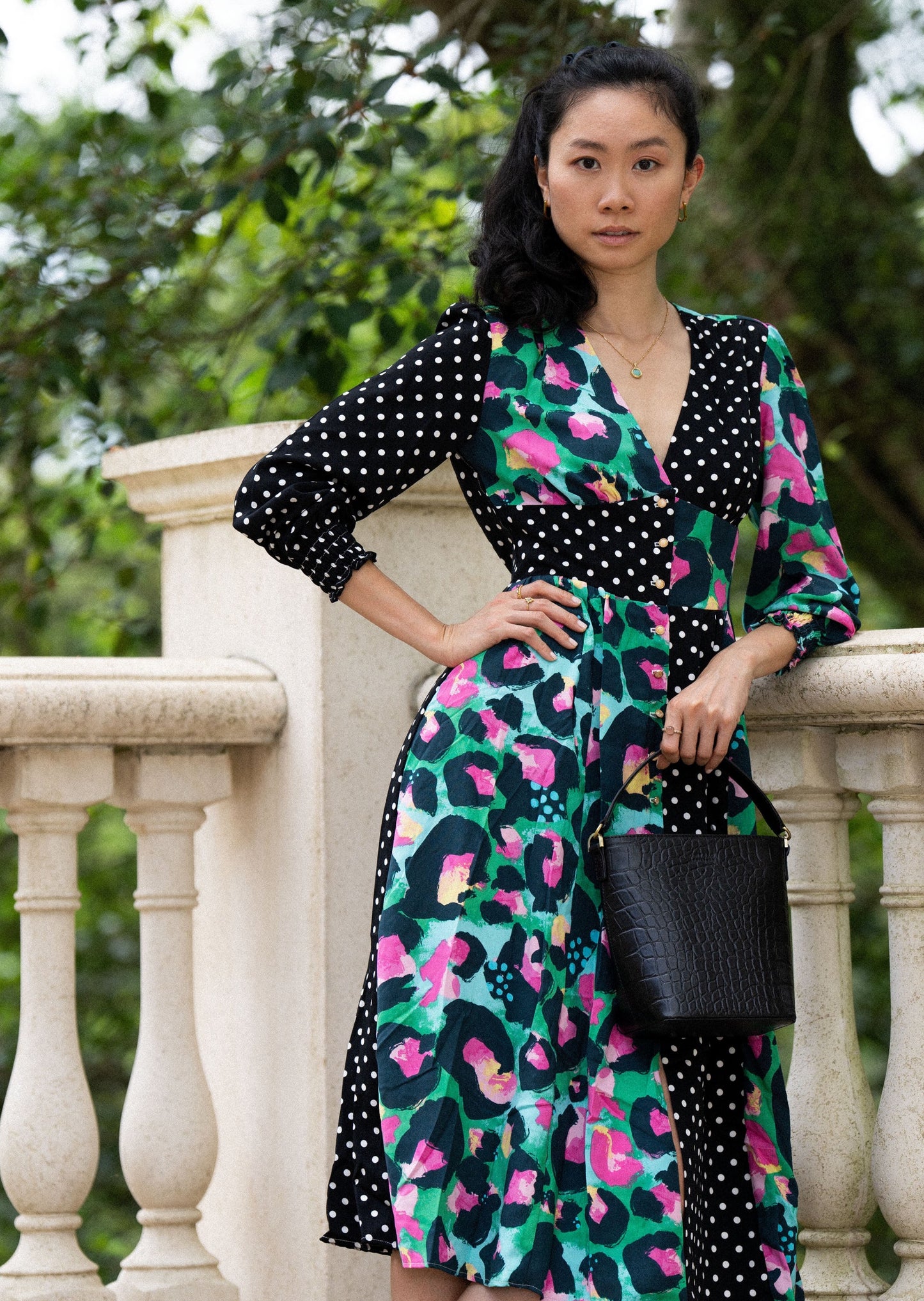 IZZY DRESS IN POLKA DOTS PATCHWORK