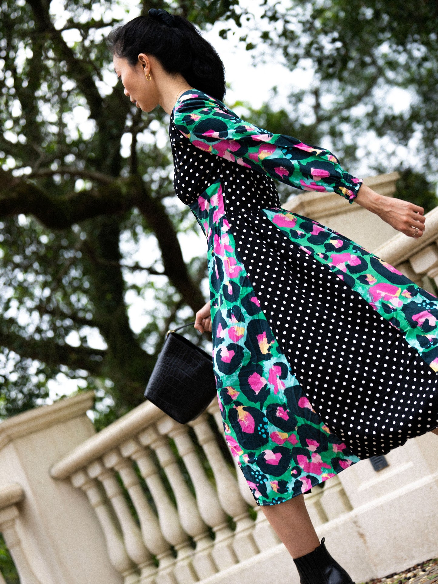 IZZY DRESS IN POLKA DOTS PATCHWORK