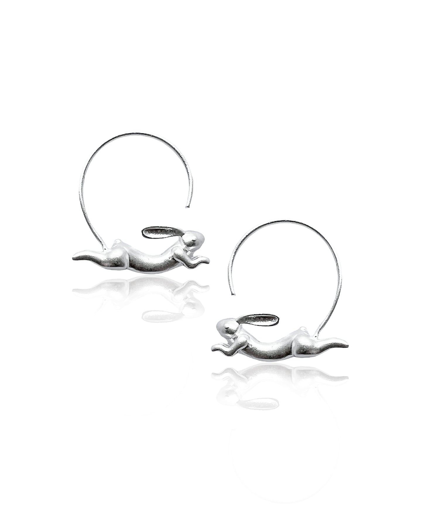 SILVER FLYING RABBIT HOOP EARRINGS