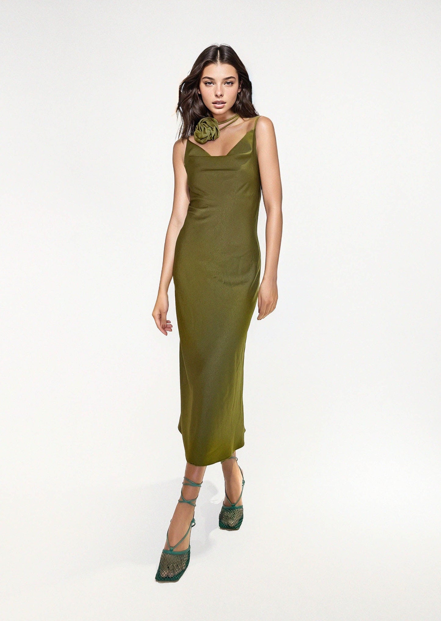 DESIREE DRESS in Olive Green