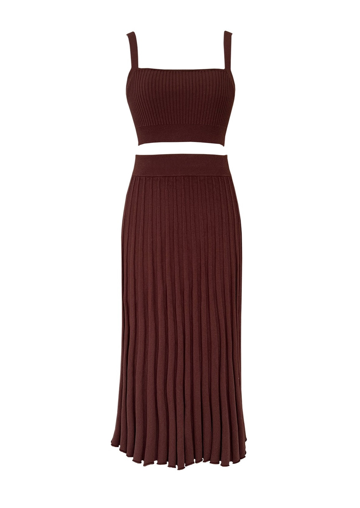 GIA RIBBED KNIT CROPPED TOP AND MIDI SKIRT SET