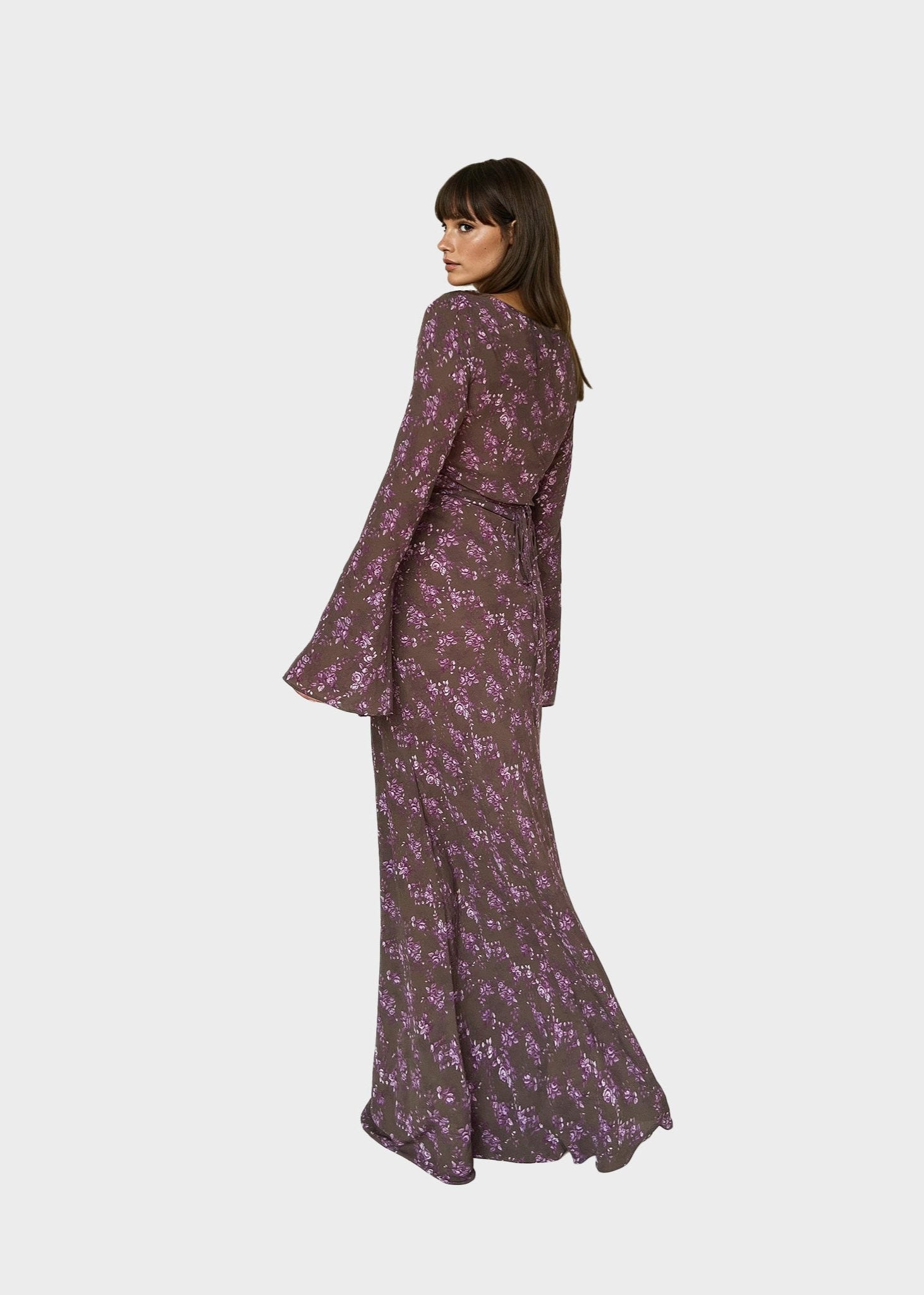 KYRA Bias Cut Long Sleeve Maxi Dress in Sweet Pine Floral