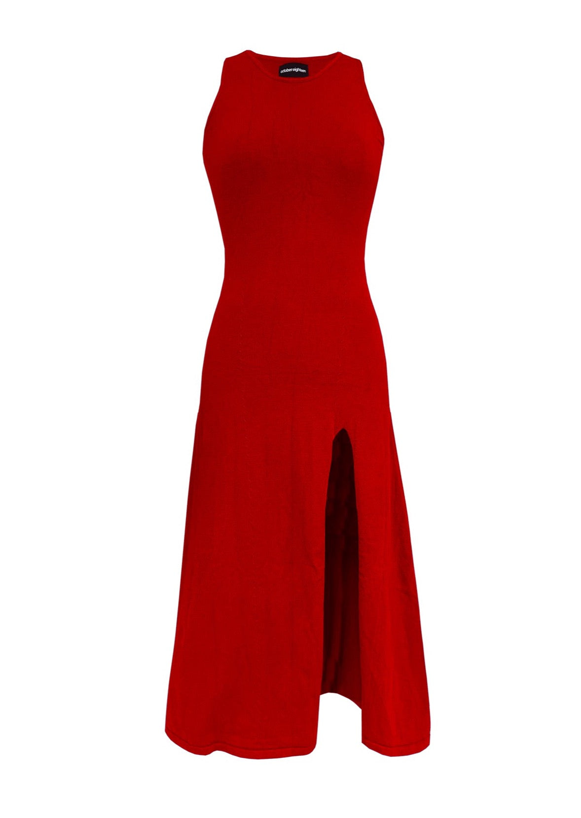KELLY VERY HIGH SLIT KNIT DRESS IN SCARLET RED