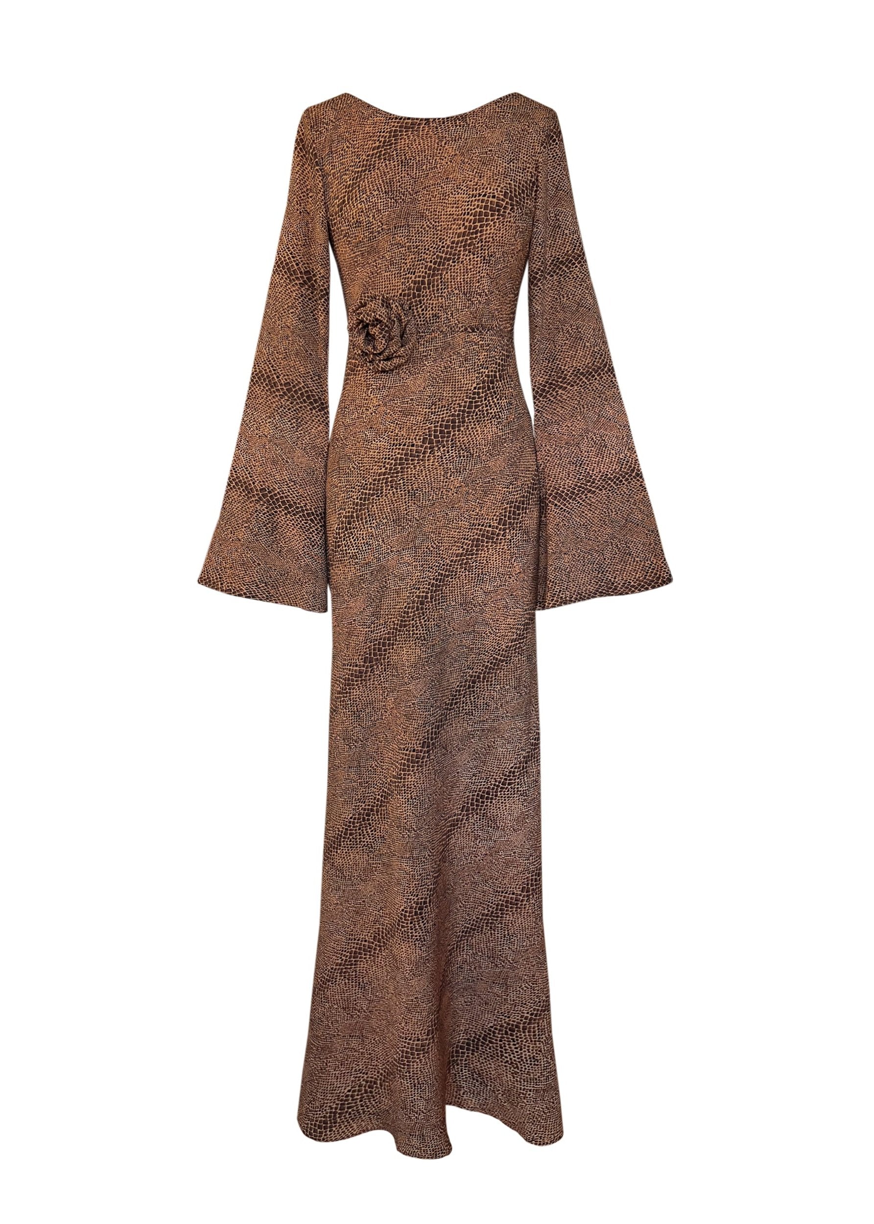KYRA Bias Cut Long Sleeve Maxi Dress in Cobra