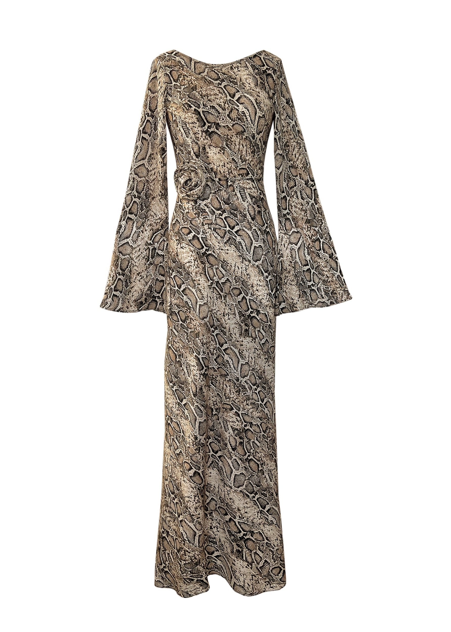 KYRA Bias Cut Long Sleeve Maxi Dress in Python