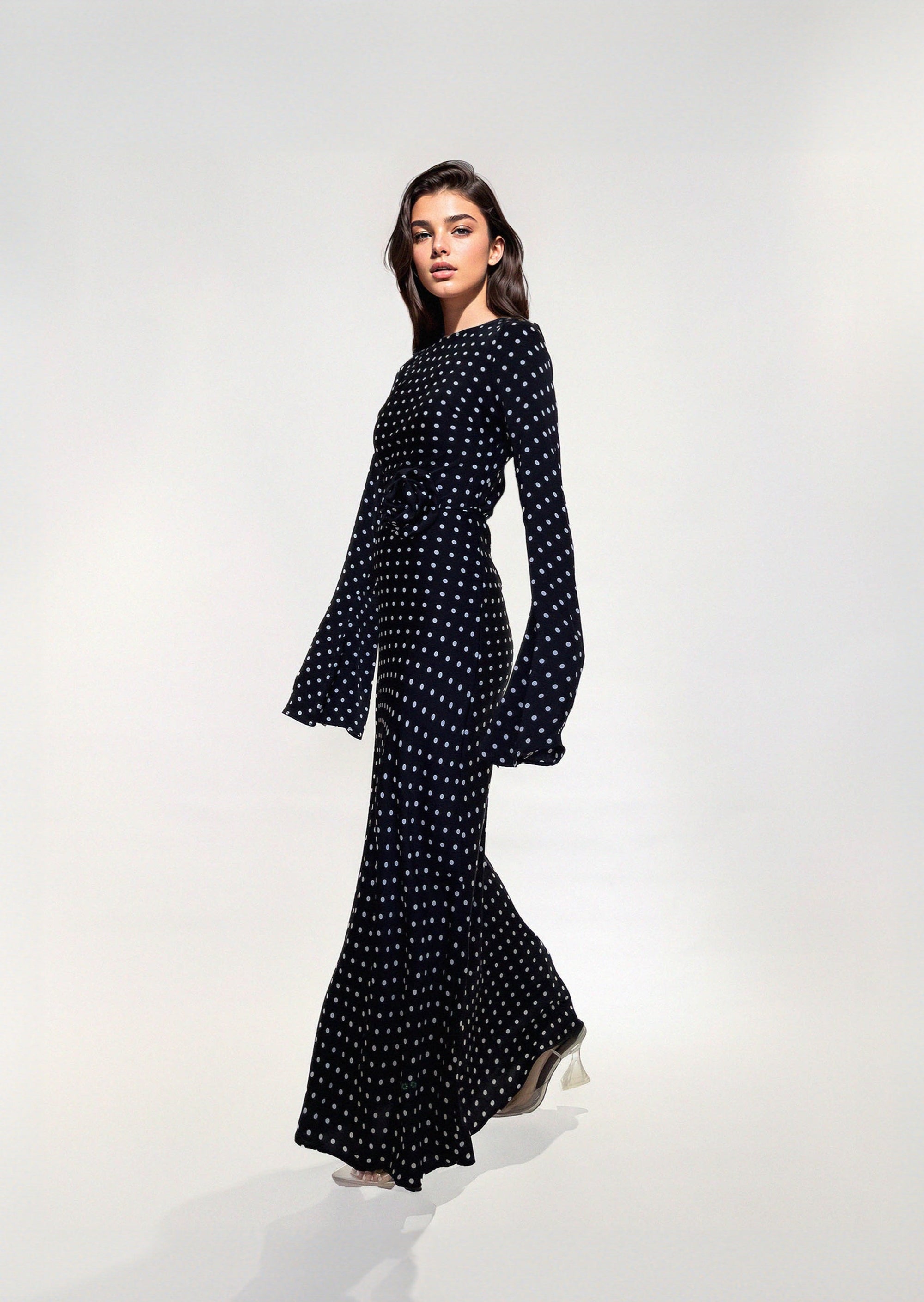 KYRA DRESS in Black Polka Dots - OctoberEighteen