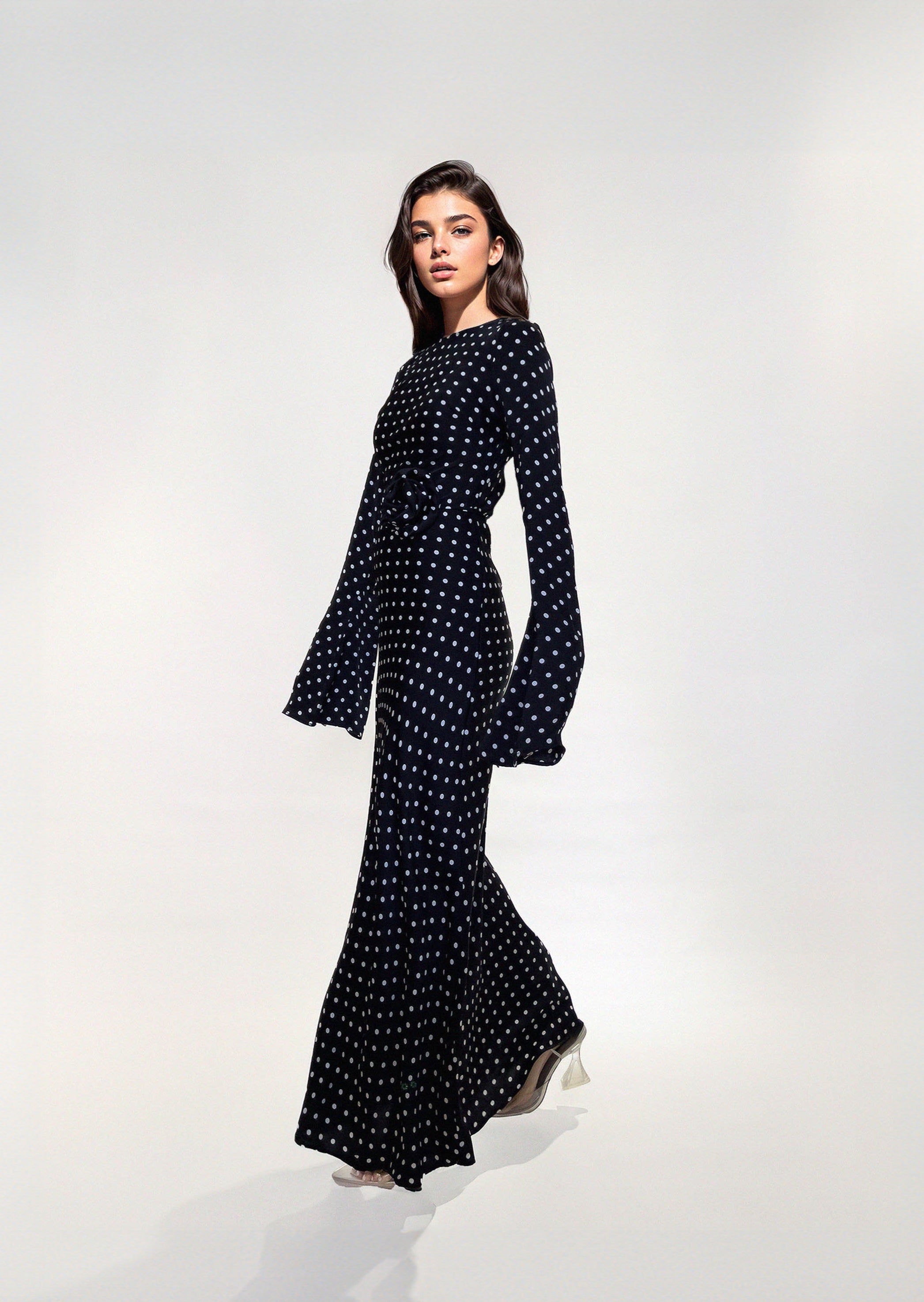 KYRA DRESS in Black Polka Dots - OctoberEighteen