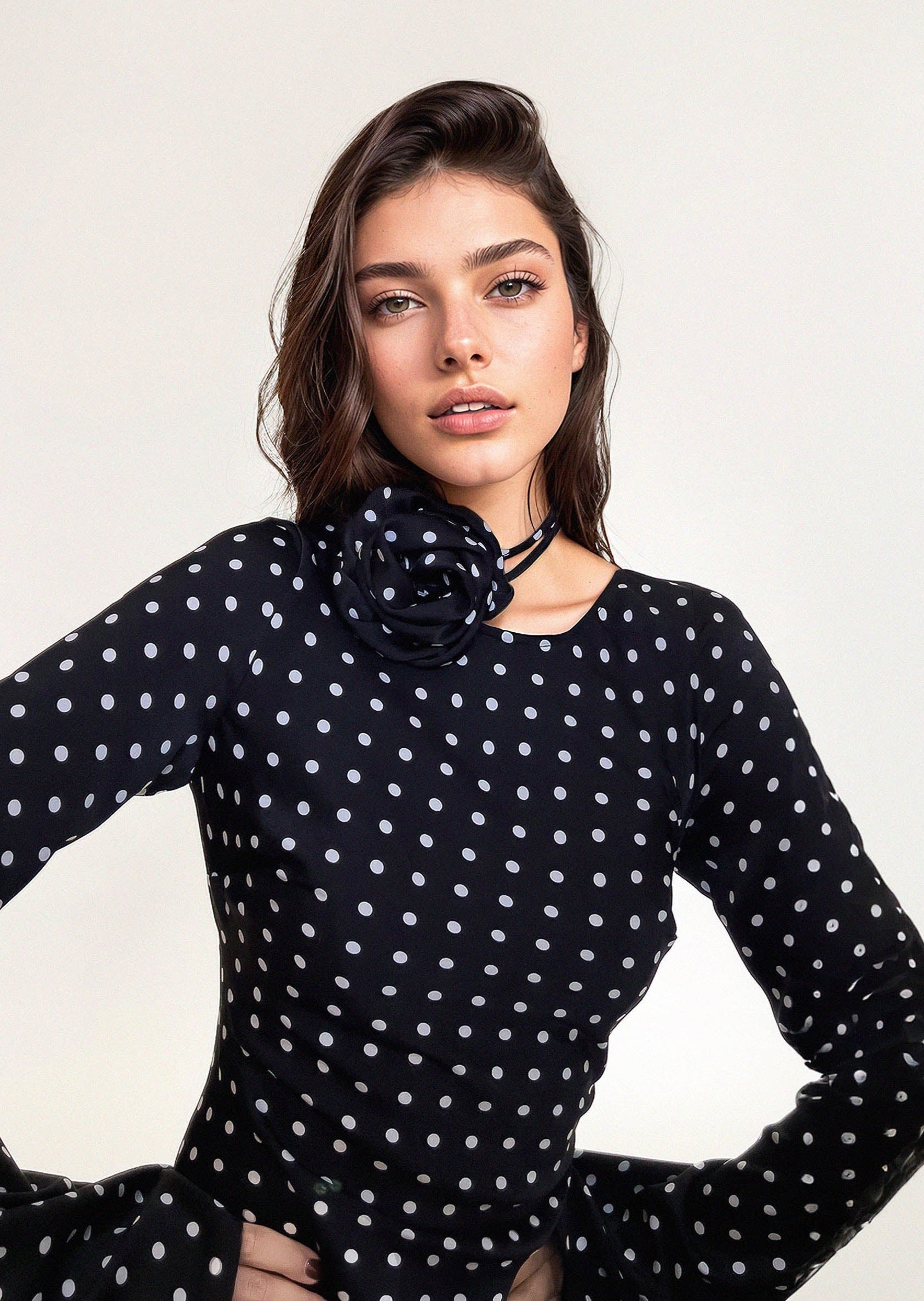 KYRA DRESS in Black Polka Dots - OctoberEighteen