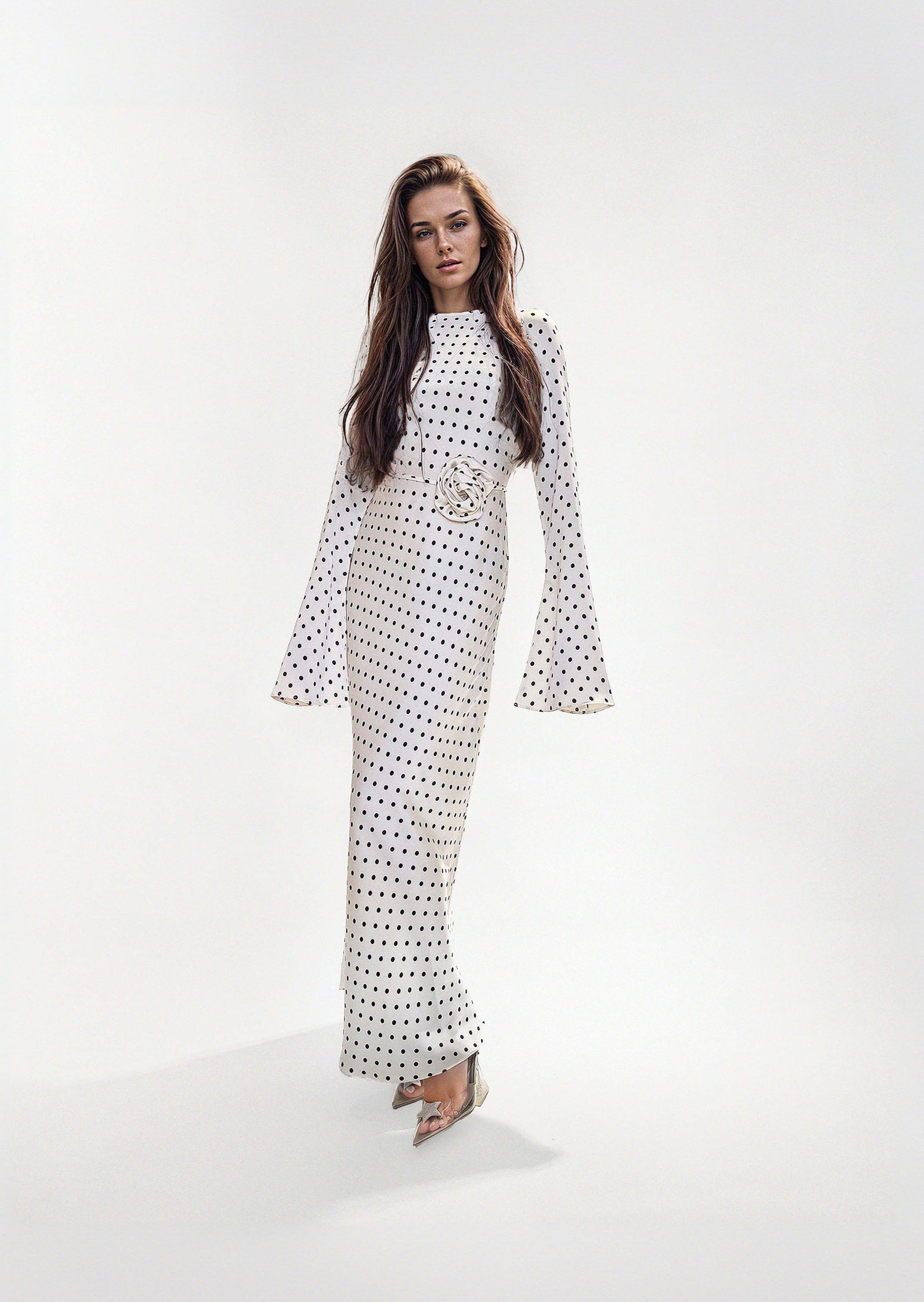 KYRA DRESS in White Polka Dots - OctoberEighteen