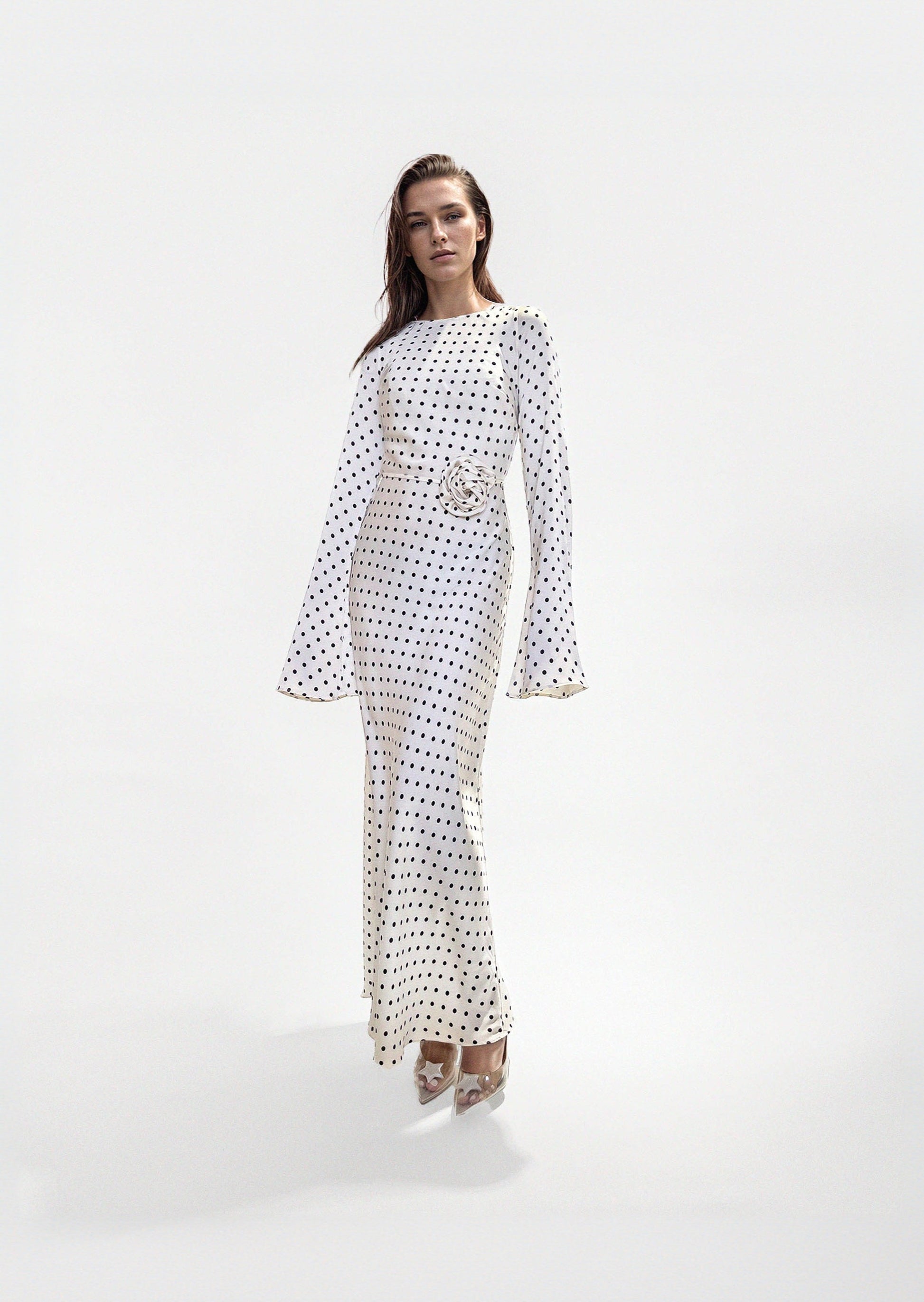 KYRA DRESS in White Polka Dots - OctoberEighteen