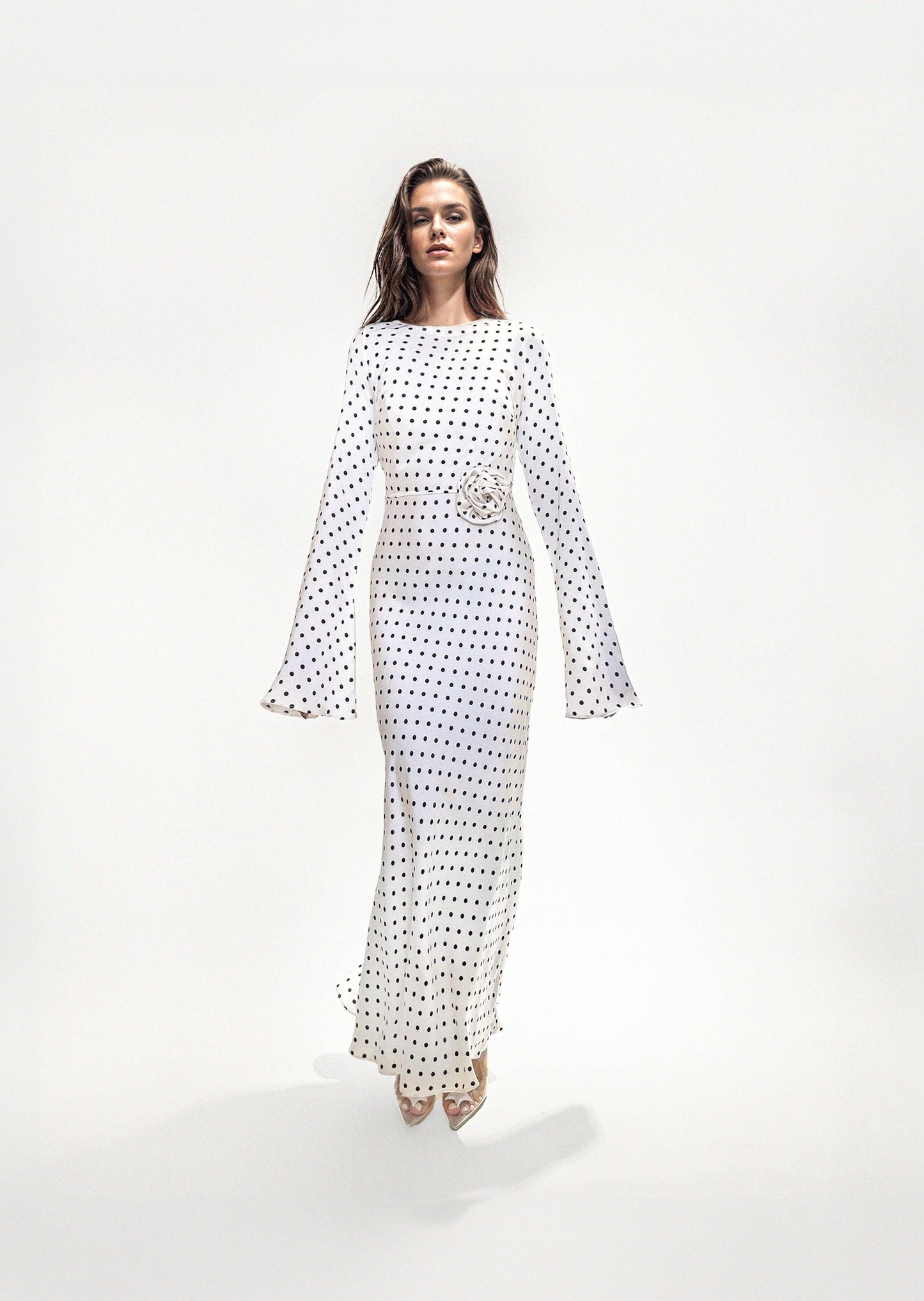 KYRA DRESS in White Polka Dots - OctoberEighteen